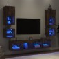 vidaXL Muebles TV pared con LED 8 pzas madera ingeniería roble ahumado