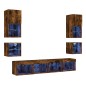 vidaXL Muebles TV pared con LED 8 pzas madera ingeniería roble ahumado