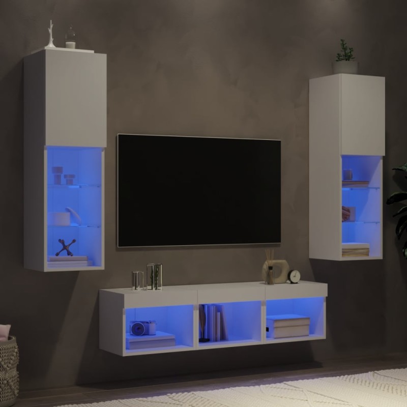 vidaXL Muebles de TV de pared con LED 5 pzas madera ingeniería blanco vidaXL Muebles de TV de pared con LED 5 pzas madera ingeniería blanco