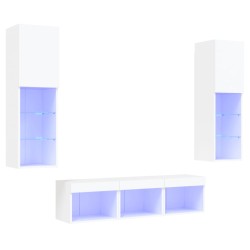 vidaXL Muebles de TV de pared con LED 5 pzas madera ingeniería blanco