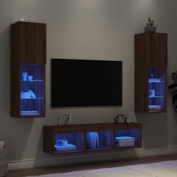 vidaXL Muebles TV pared con LED 5 pzas madera ingeniería marrón roble