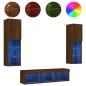 vidaXL Muebles TV pared con LED 5 pzas madera ingeniería marrón roble