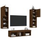 vidaXL Muebles TV pared con LED 5 pzas madera ingeniería marrón roble