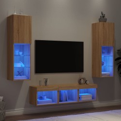 vidaXL Muebles TV pared con LED 5 pzas madera ingeniería roble Sonoma