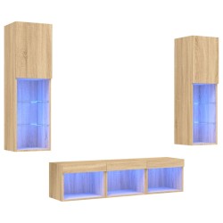 vidaXL Muebles TV pared con LED 5 pzas madera ingeniería roble Sonoma