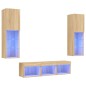 vidaXL Muebles TV pared con LED 5 pzas madera ingeniería roble Sonoma