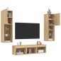 vidaXL Muebles TV pared con LED 5 pzas madera ingeniería roble Sonoma