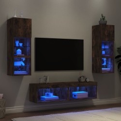 vidaXL Muebles TV pared con LED 6 pzas madera ingeniería roble ahumado