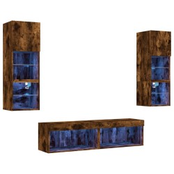 vidaXL Muebles TV pared con LED 6 pzas madera ingeniería roble ahumado