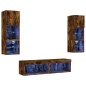 vidaXL Muebles TV pared con LED 6 pzas madera ingeniería roble ahumado vidaXL Muebles TV pared con LED 6 pzas madera ingeniería roble ahumado