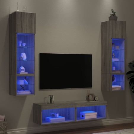 vidaXL Muebles TV pared con LED 6 pzas madera ingeniería gris Sonoma