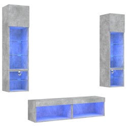 vidaXL Muebles TV pared con LED 6 pzas madera ingeniería gris hormigón