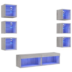vidaXL Muebles TV pared con LED 8 pzas madera ingeniería gris Sonoma