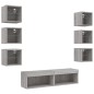 vidaXL Muebles TV pared con LED 8 pzas madera ingeniería gris Sonoma