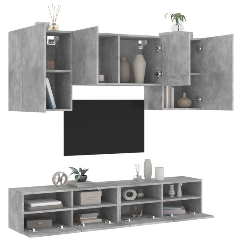 vidaXL Muebles de TV de pared 5 pzas madera ingeniería gris hormigón