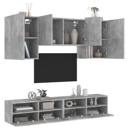 vidaXL Muebles de TV de pared 5 pzas madera ingeniería gris hormigón