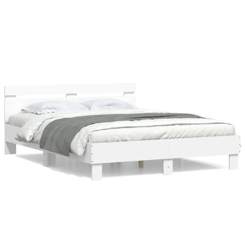 vidaXL Estructura cama con cabecero madera ingeniería blanco 140x190cm vidaXL Estructura cama con cabecero madera ingeniería blanco 140x190cm