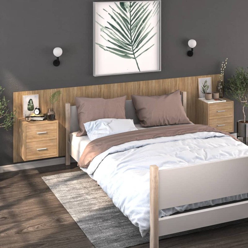 vidaXL Mesita de noche de pared 2 unidades color roble Sonoma vidaXL Mesita de noche de pared 2 unidades color roble Sonoma