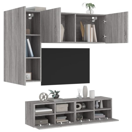 vidaXL Muebles de TV de pared 4 pzas madera de ingeniería gris Sonoma