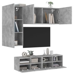 vidaXL Muebles de TV de pared 4 pzas madera ingeniería gris hormigón