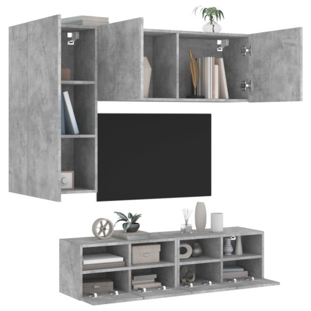 vidaXL Muebles de TV de pared 4 pzas madera ingeniería gris hormigón