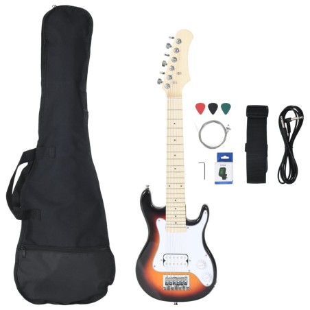 vidaXL Guitarra eléctrica para niños con funda marrón y blanco 3/4 30"