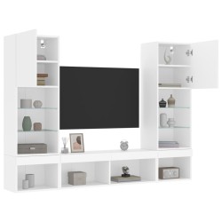 vidaXL Muebles de TV de pared con LED 5 pzas madera ingeniería blanco