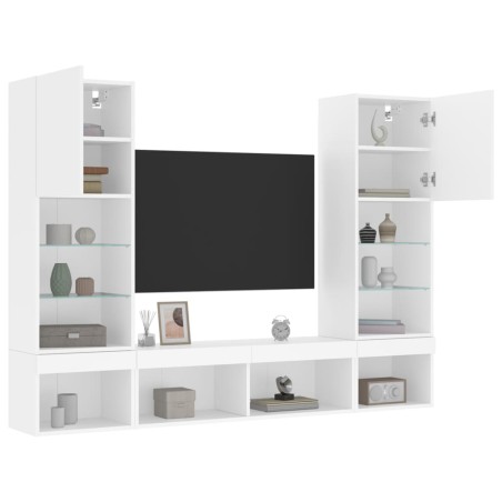 vidaXL Muebles de TV de pared con LED 5 pzas madera ingeniería blanco