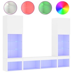 vidaXL Muebles de TV de pared con LED 5 pzas madera ingeniería blanco