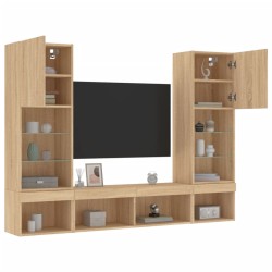 vidaXL Muebles TV pared con LED 5 pzas madera ingeniería roble Sonoma
