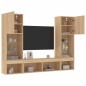 vidaXL Muebles TV pared con LED 5 pzas madera ingeniería roble Sonoma