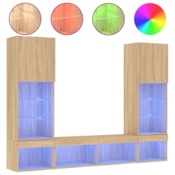 vidaXL Muebles TV pared con LED 5 pzas madera ingeniería roble Sonoma