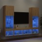vidaXL Muebles TV pared con LED 5 pzas madera ingeniería roble Sonoma