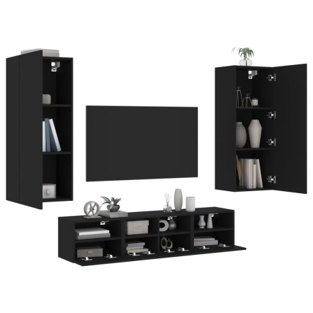 vidaXL Muebles de TV de pared 5 piezas madera de ingeniería negro
