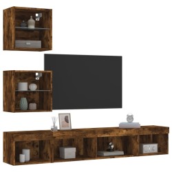 vidaXL Muebles TV pared con LED 5 pzas madera ingeniería roble ahumado