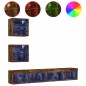 vidaXL Muebles TV pared con LED 5 pzas madera ingeniería roble ahumado