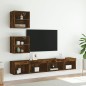 vidaXL Muebles TV pared con LED 5 pzas madera ingeniería roble ahumado