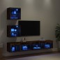 vidaXL Muebles TV pared con LED 5 pzas madera ingeniería roble ahumado