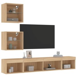 vidaXL Muebles TV pared con LED 5 pzas madera ingeniería roble Sonoma