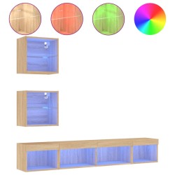 vidaXL Muebles TV pared con LED 5 pzas madera ingeniería roble Sonoma