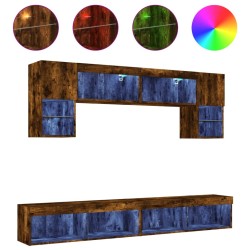 vidaXL Muebles TV pared con LED 6 pzas madera ingeniería roble ahumado