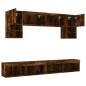vidaXL Muebles TV pared con LED 6 pzas madera ingeniería roble ahumado