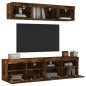 vidaXL Muebles TV pared con LED 5 pzas madera ingeniería roble ahumado
