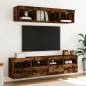 vidaXL Muebles TV pared con LED 5 pzas madera ingeniería roble ahumado