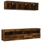 vidaXL Muebles TV pared con LED 5 pzas madera ingeniería roble ahumado