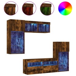 vidaXL Muebles TV pared con LED 5 pzas madera ingeniería roble ahumado