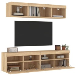 vidaXL Muebles TV pared con LED 5 pzas madera ingeniería roble Sonoma