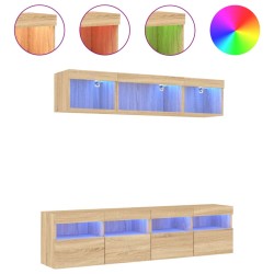 vidaXL Muebles TV pared con LED 5 pzas madera ingeniería roble Sonoma