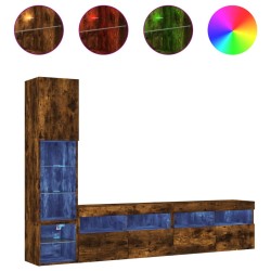 vidaXL Muebles TV pared con LED 4 pzas madera ingeniería roble ahumado