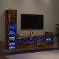 vidaXL Muebles TV pared con LED 4 pzas madera ingeniería roble ahumado vidaXL Muebles TV pared con LED 4 pzas madera ingeniería roble ahumado